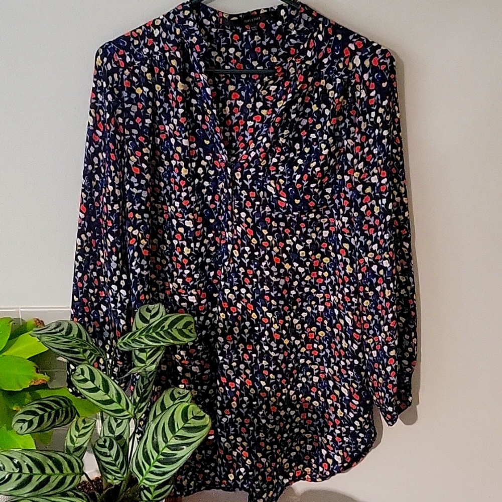 Fun 2 fun roll tab sleeve floral blouse